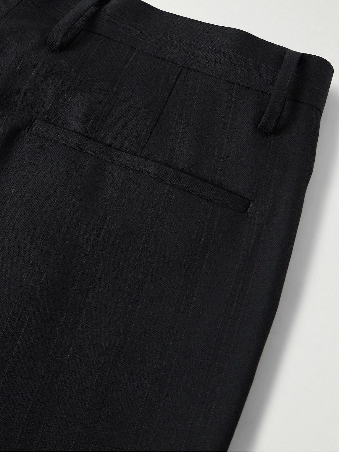 Kaptain Sunshine - Shoecut Straight-Leg Pleated Pinstriped Wool and Silk-Blend Twill Trousers - Black