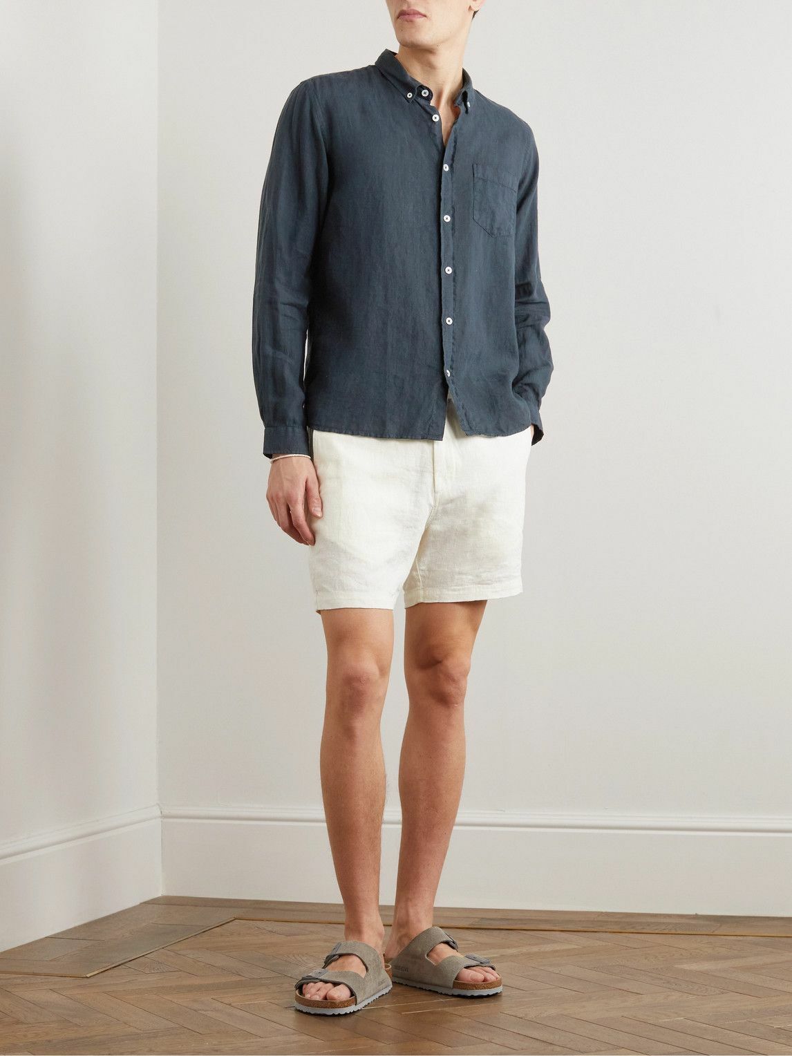 La Paz - Button-Down Collar Linen Shirt - Blue