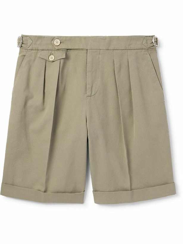 Photo: Brunello Cucinelli - Straight-Leg Pleated Garment-Dyed Cotton-Twill Shorts - Green
