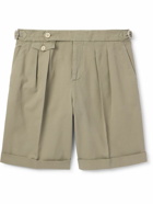 Brunello Cucinelli - Straight-Leg Pleated Garment-Dyed Cotton-Twill Shorts - Green
