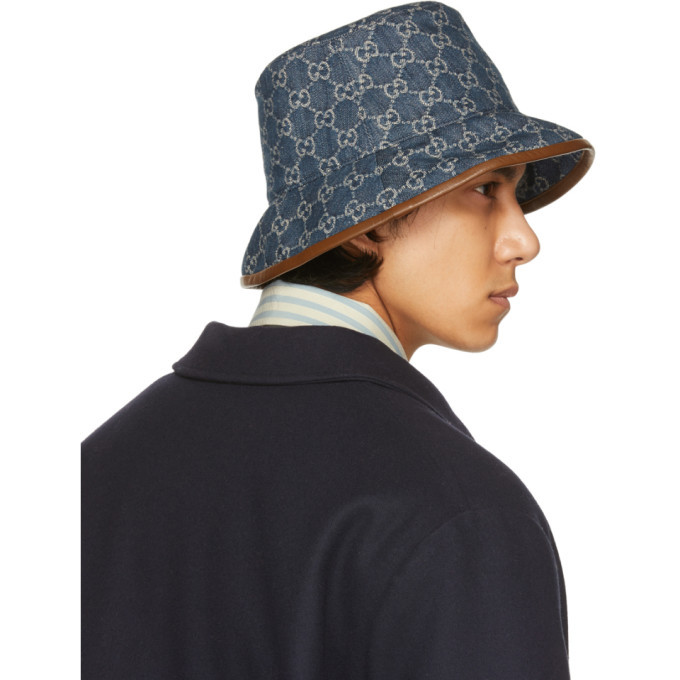 GG canvas bucket hat in blue and grey