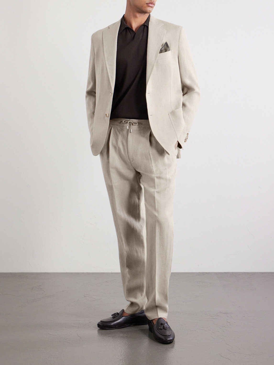 De Petrillo - Straight-Leg Pleated Linen Suit Trousers - Neutrals