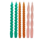 HAY Long Candles - Set Of 6 in Green Dark/Rose/Tangerine