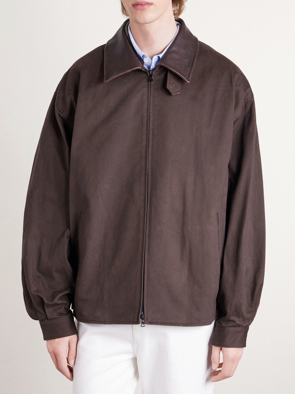 ssstein - Leather-Trimmed Cotton Jacket - Brown