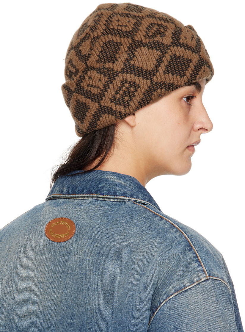 Acne Studios Brown and Tan Patterned Beanie ACNE STUDIOS - ORANGE AND BROWN JACQUARD LOGO KNIT CAP – LE  main image 4