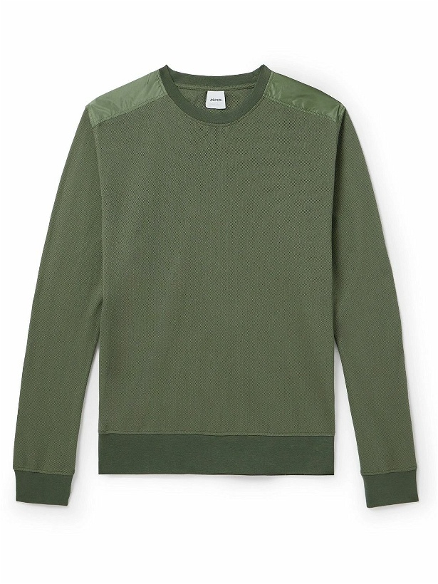 Photo: Aspesi - Shell-Trimmed Honeycomb-Knit Cotton Sweater - Green