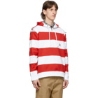 Burberry Red and White Striped Multi Zip Hoodie