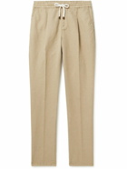 Brunello Cucinelli - Slim-Fit Tapered Linen and Cotton-Blend Drawstring Trousers - Brown