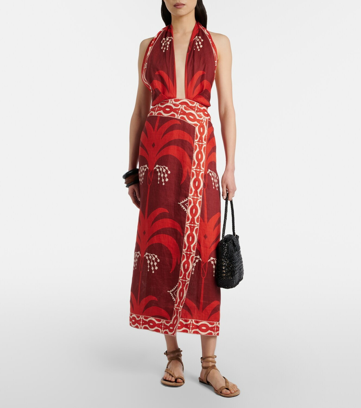 Johanna Ortiz Printed open-back linen midi dress