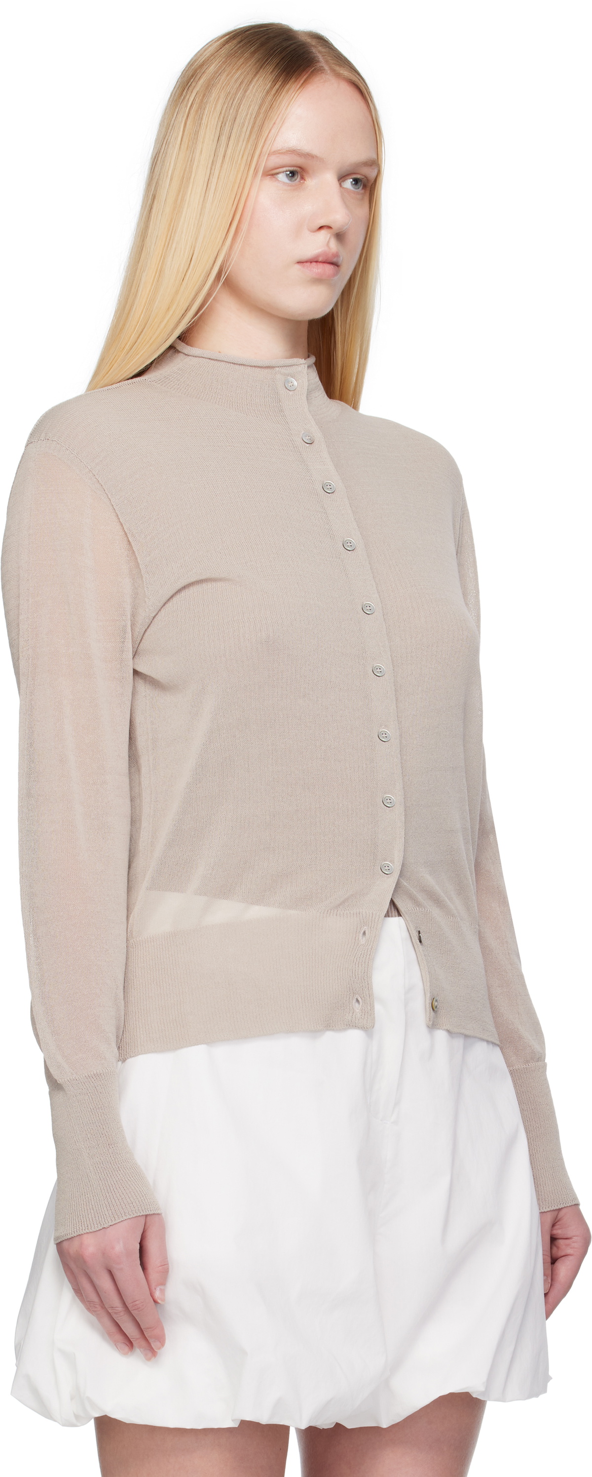 AMOMENTO Grey Wholegarment Sheer Cardigan