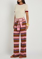 Guest In Residence Palazzo Striped-knit Silk and Linen-blend Trousers Pink