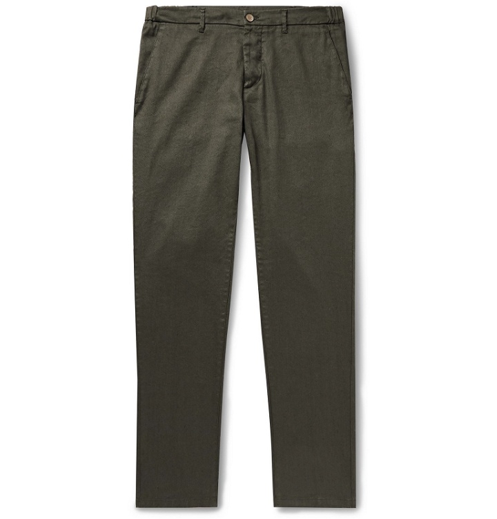 Photo: Altea - Navy Dumbo Slim-Fit Linen-Blend Twill Trousers - Green