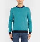 Hugo Boss - Talvino Slim-Fit Stripe-Trimmed Cotton Sweater - Turquoise