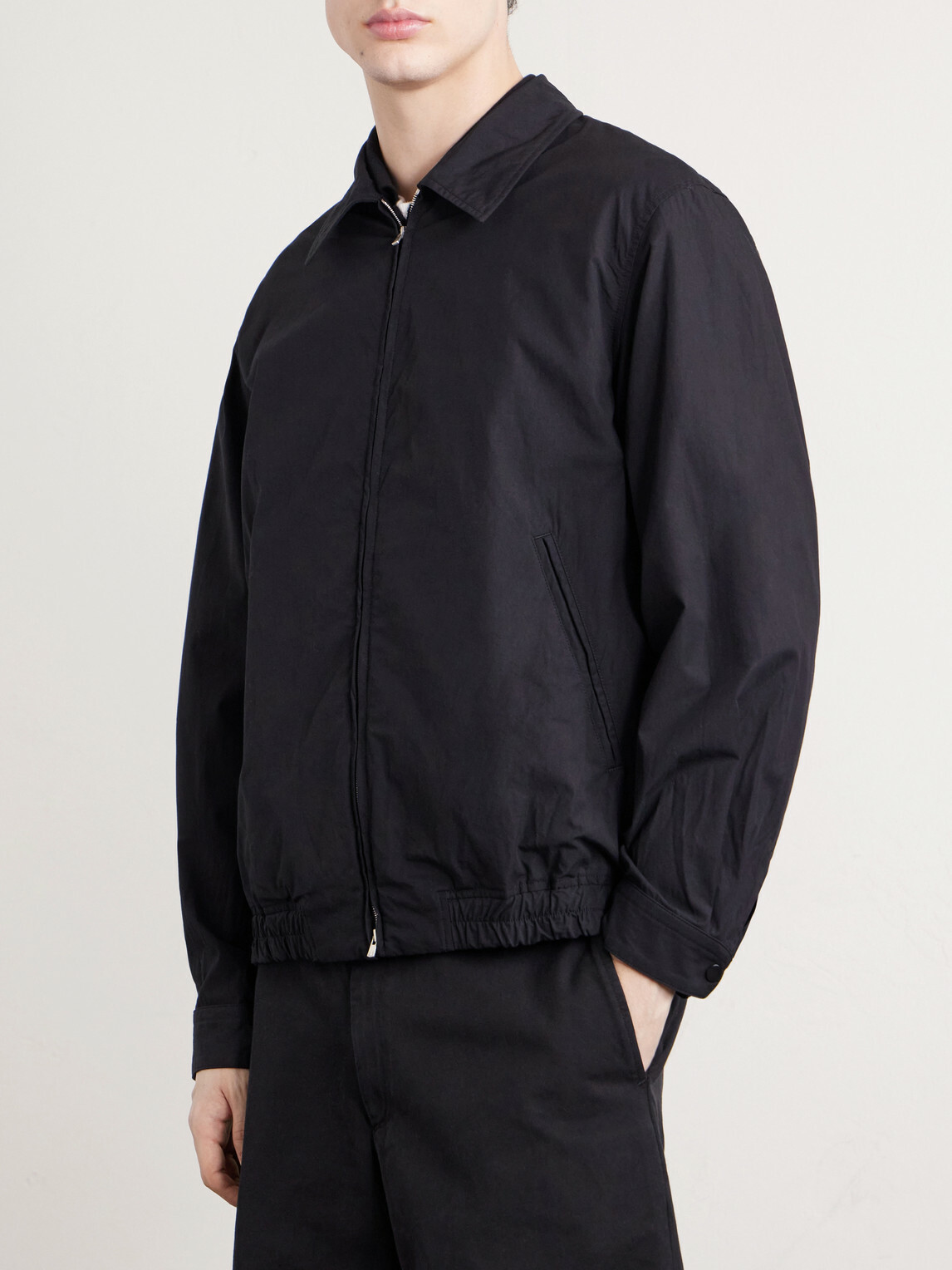 ATON - Cotton-Blend Gabardine Harrington Jacket - Black