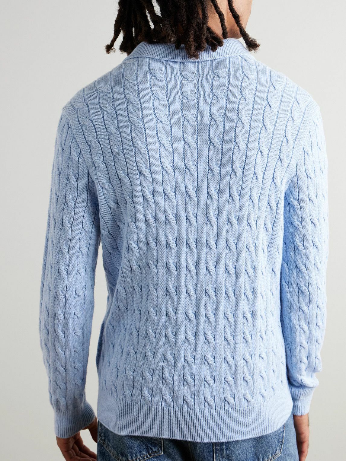 Polo Ralph Lauren - Cable-Knit Cashmere Polo Shirt - Blue