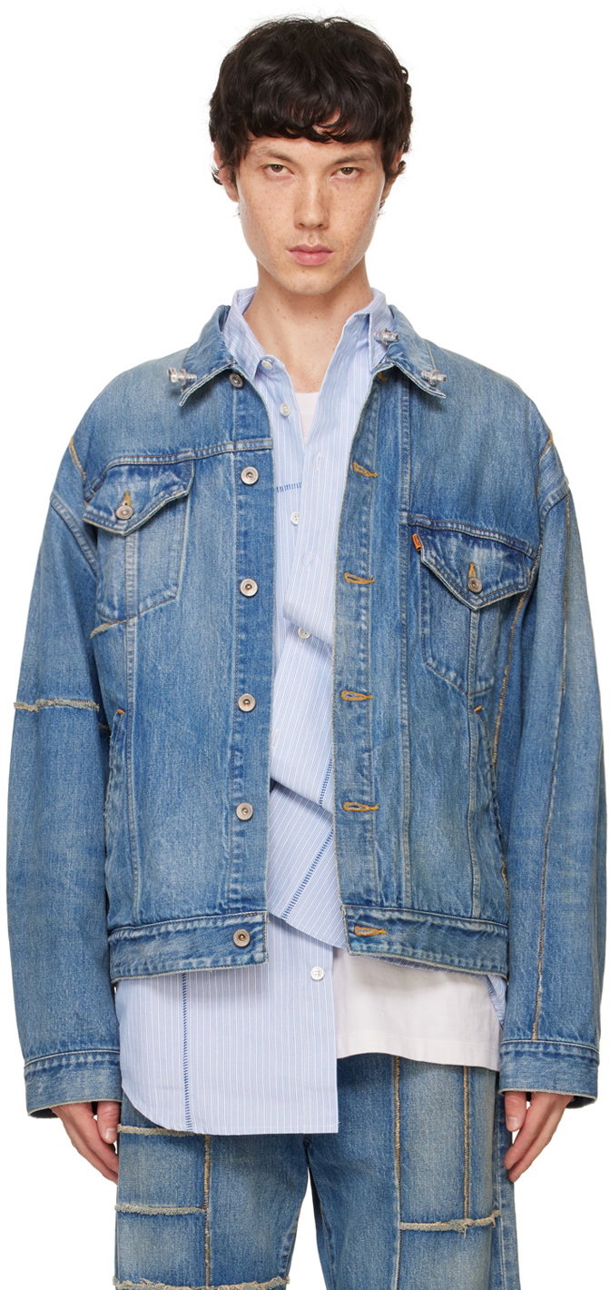 Blue Frankenstein Cutting Denim Jacket by doublet on Sale