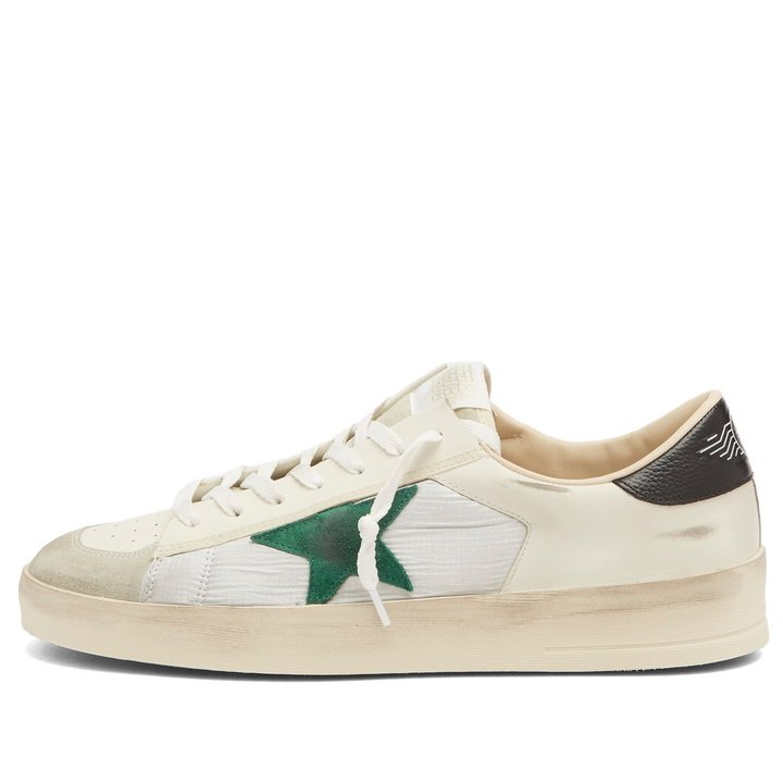 Photo: Golden Goose Men's Stardan Leather and Suede Sneaker in White/Black/Green