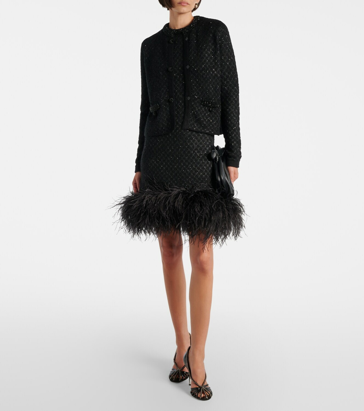 Max Mara Novara feather-trimmed minidress