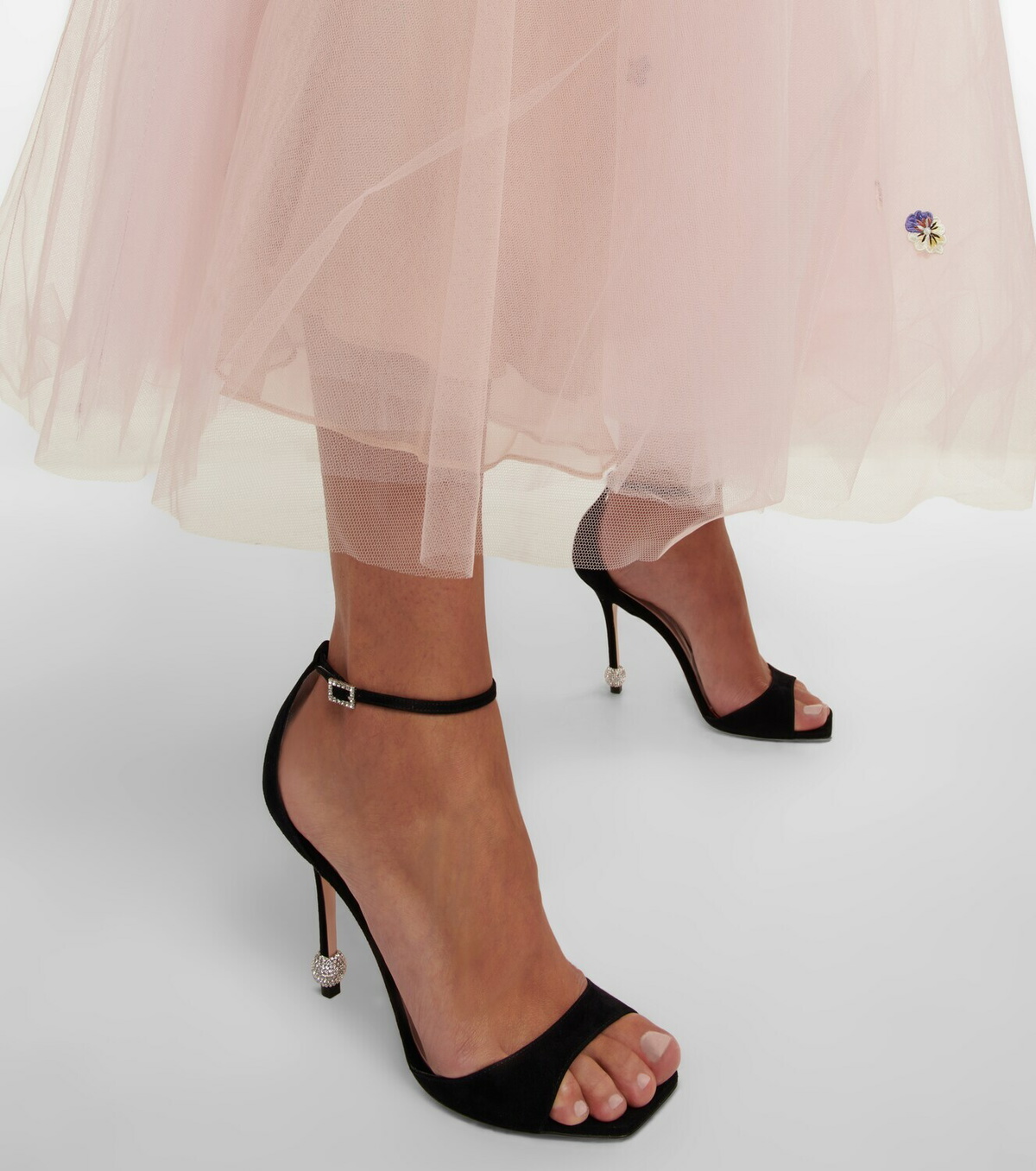 【関税込み】ROGER VIVIER Marlene' sandals Roger Vivier Marlene Strass-Heel Satin Ankle-Strap Sandals