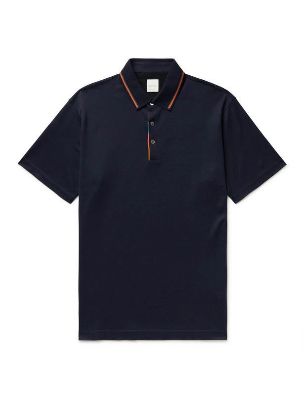 Photo: Paul Smith - Contrast-Tipped Cotton-Piqué Polo Shirt - Blue