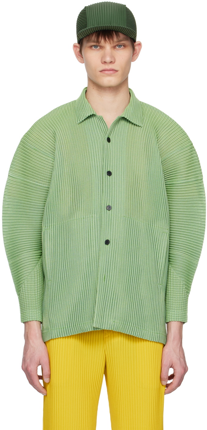 Homme Plissé Issey Miyake Green Leno Stripe Shirt Homme Plisse Issey Miyake