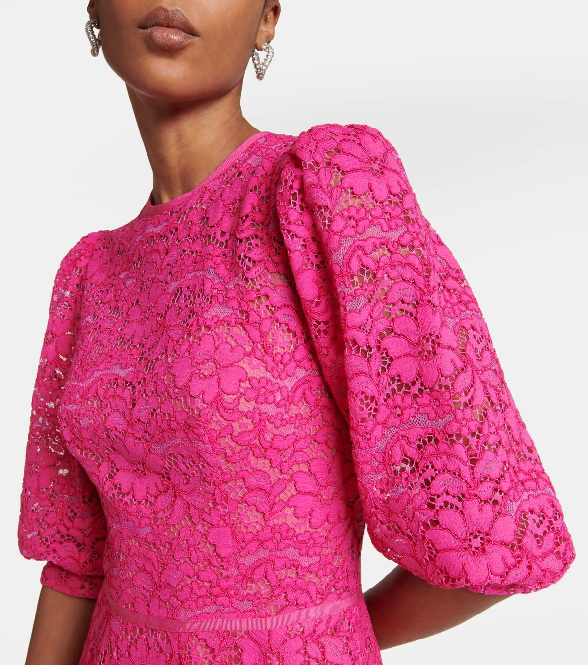 Mina floral corded-lace midi dress in pink - Costarellos