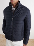 Canali - Leather-Trimmed Quilted Shell Bomber Jacket - Blue