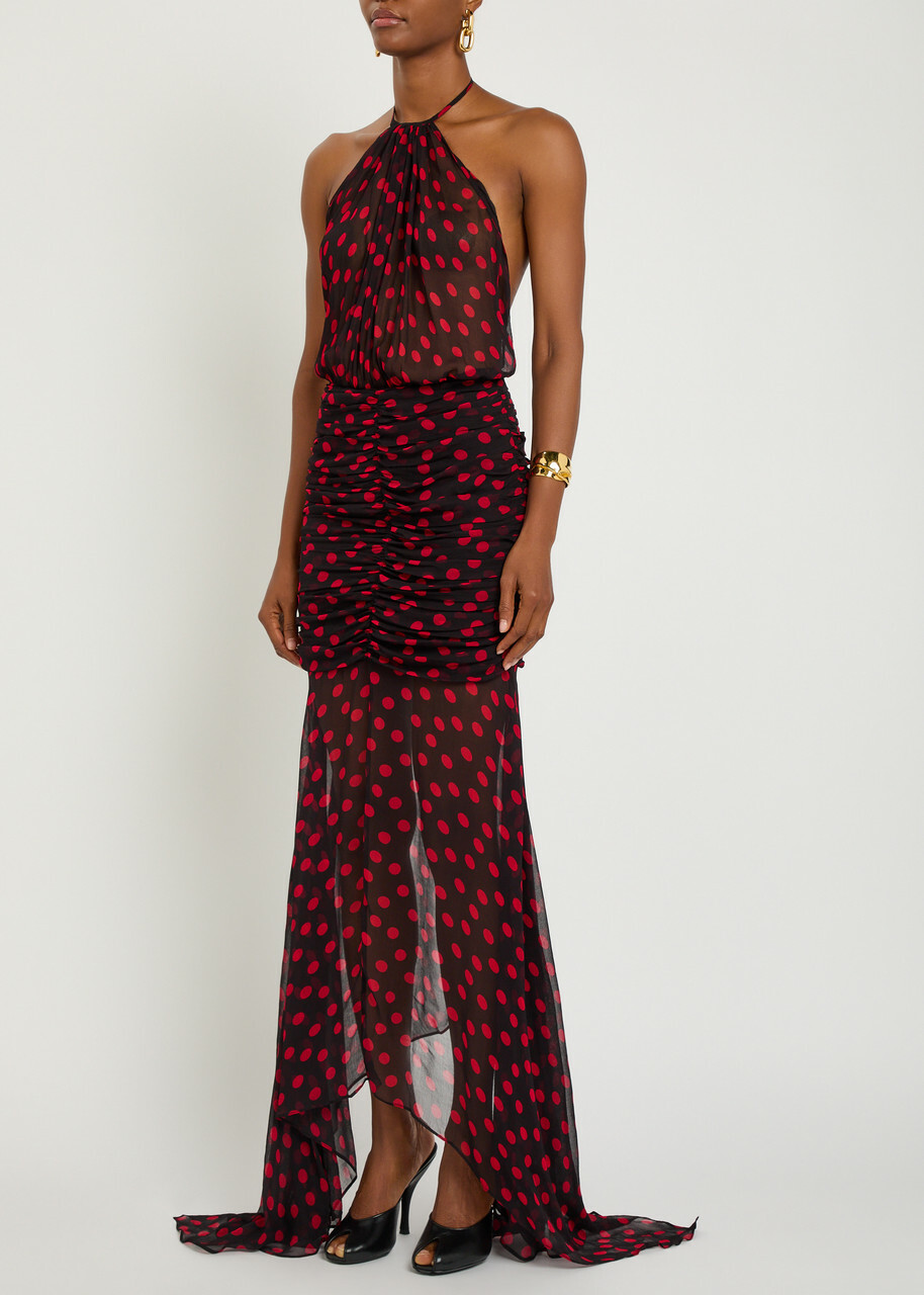 Ronny Kobo Lovisa Polka-dot Chiffon Midi Dress Black Red