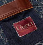 GUCCI - Leather-Trimmed Logo-Jacquard Organic Denim Jacket - Blue