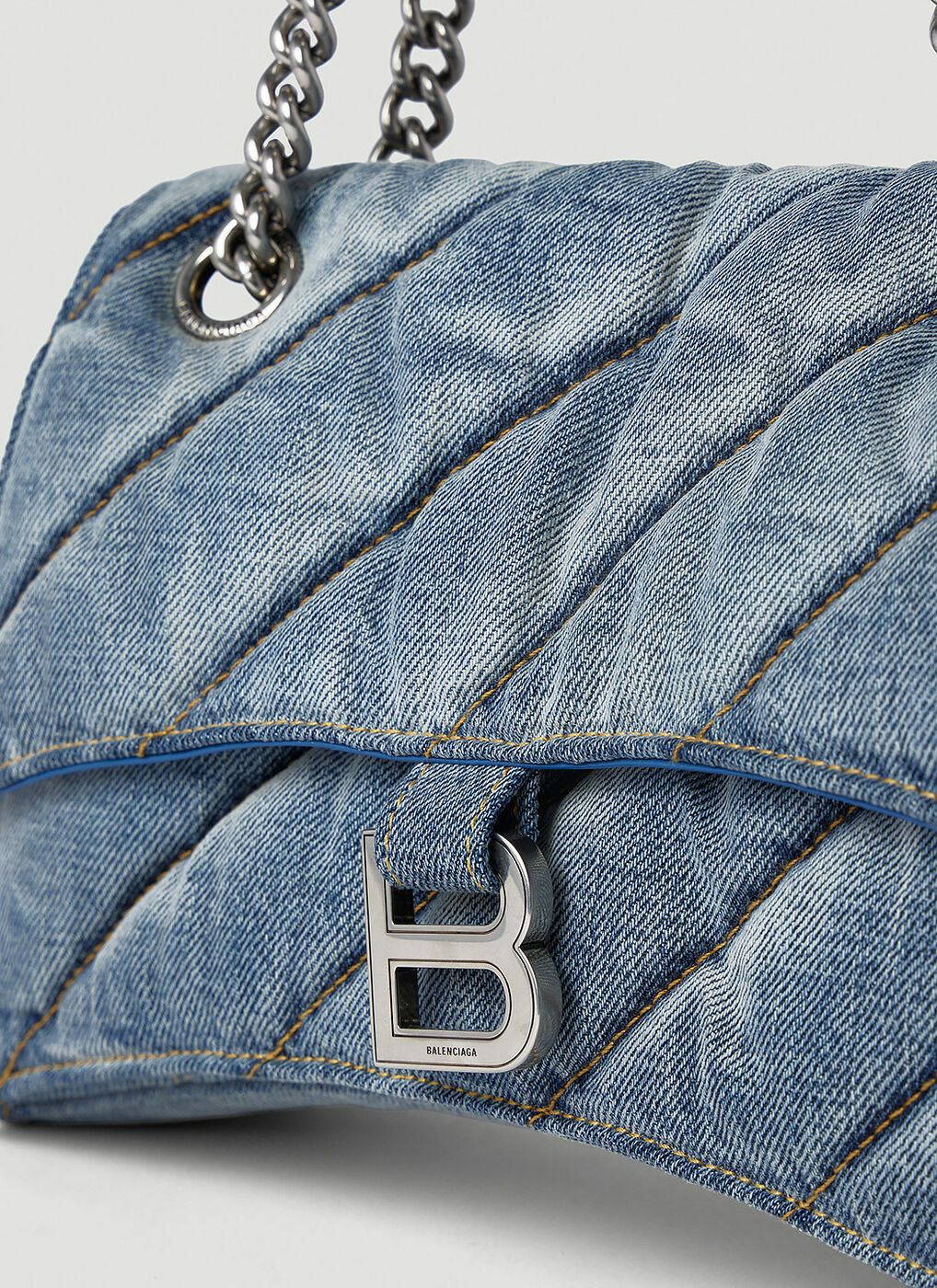 Balenciaga - Denim Crush Quilted Shoulder Bag in Light Blue