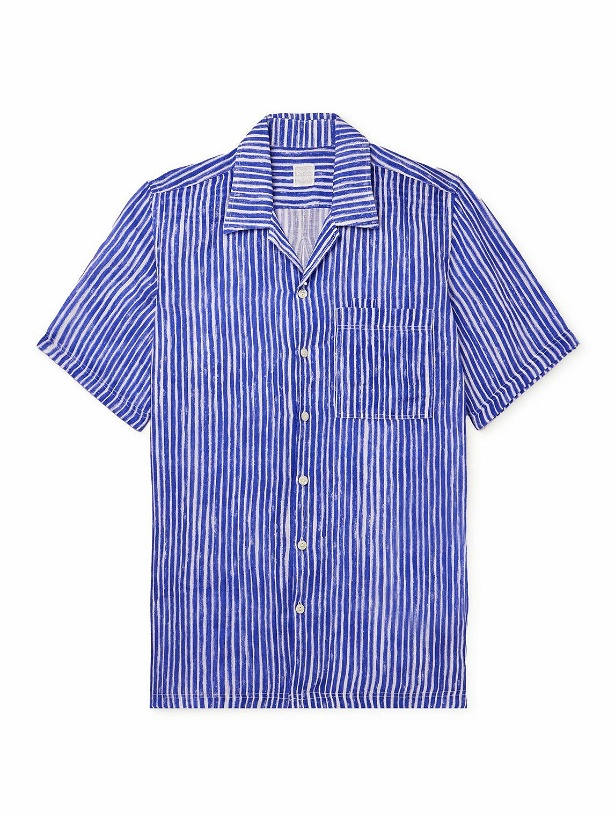 Photo: 120% - Camp-Collar Striped Linen Shirt - Blue