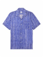 120% - Camp-Collar Striped Linen Shirt - Blue