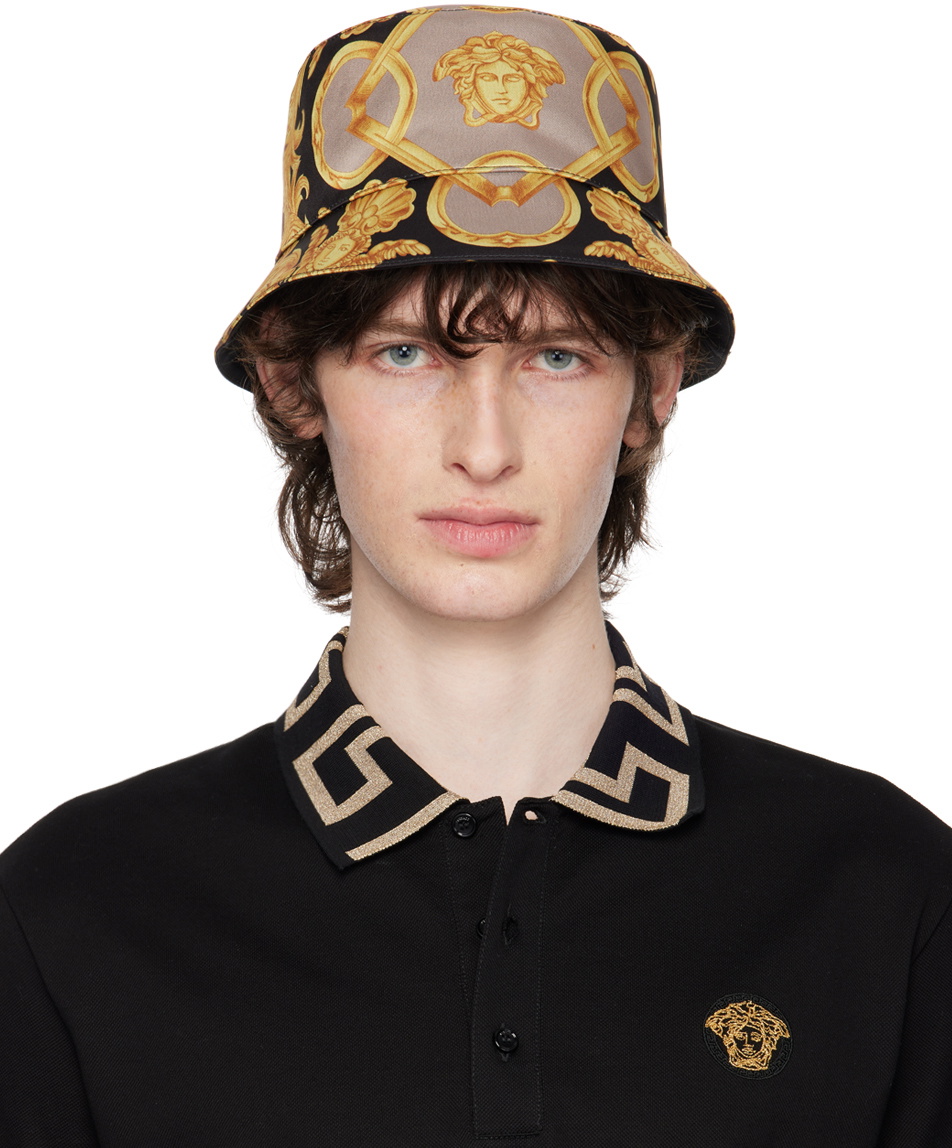 Versace Black & Gold Heritage Print Bucket Hat Versace
