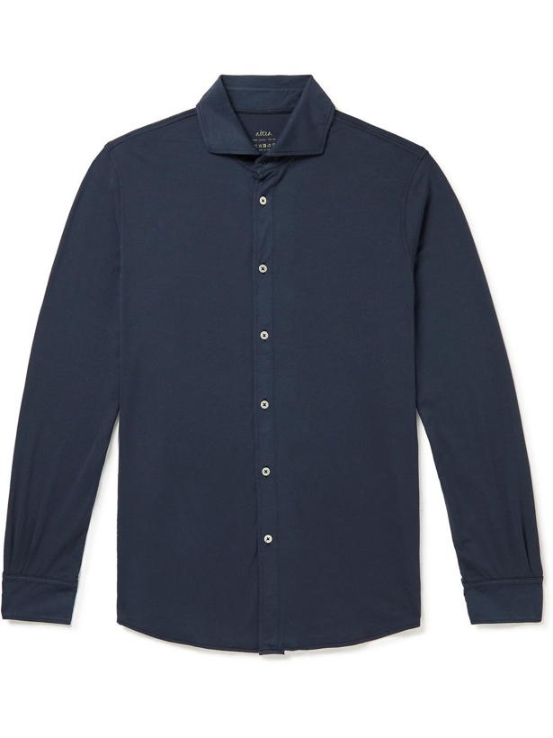 Photo: Altea - Palmer Slim-Fit Cutaway-Collar Stretch-Cotton Jersey Shirt - Blue