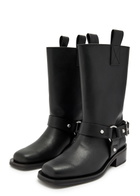 Ganni 40 Faux Leather Mid-calf Biker Boots Black