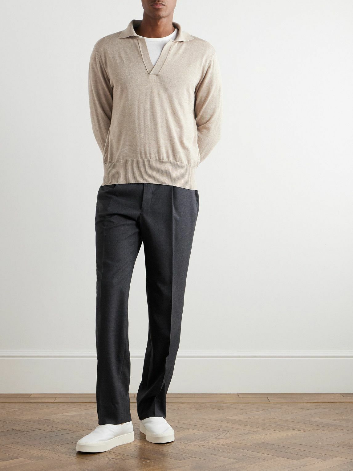 Stòffa - Wool and Silk-Blend Polo Shirt - Neutrals