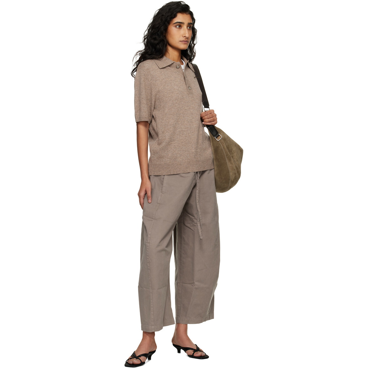 Entire Studios Beige Short Sleeve Knit Polo
