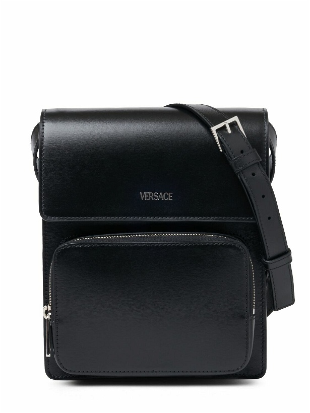 Photo: VERSACE - Vertical Leather Logo Messenger Bag