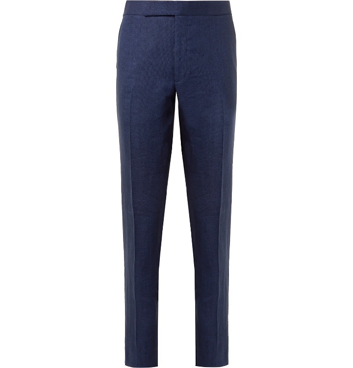 Photo: Ralph Lauren Purple Label - Gregory Linen and Silk-Blend Dobby Trousers - Blue