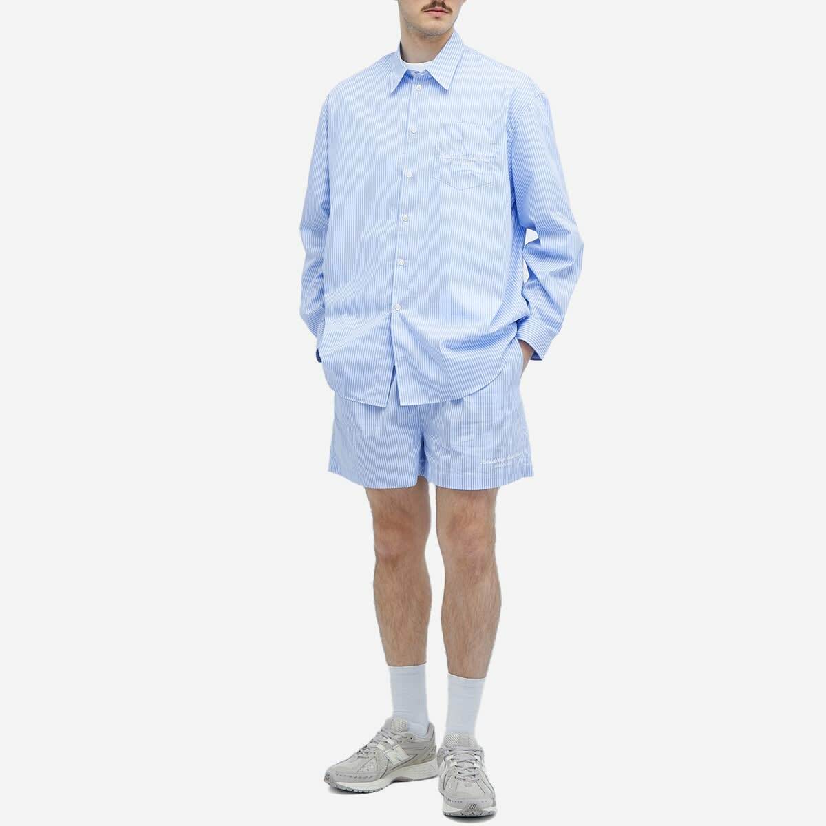 Sporty & Rich Hotel du Cap Cursive Oversized Shirt in Blue/White Thin Stripe White