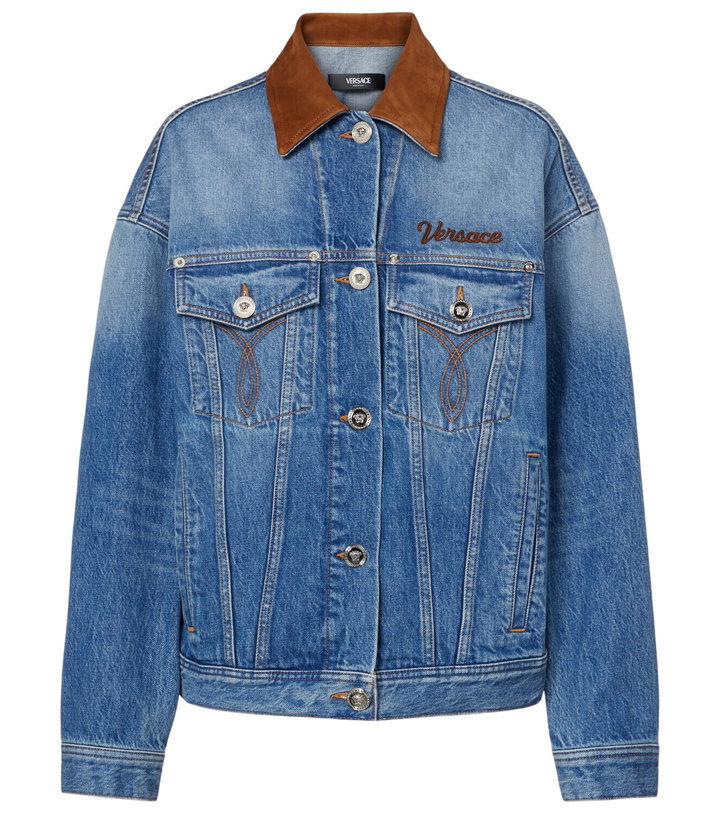 Photo: Versace Trucker suede-trimmed denim jacket