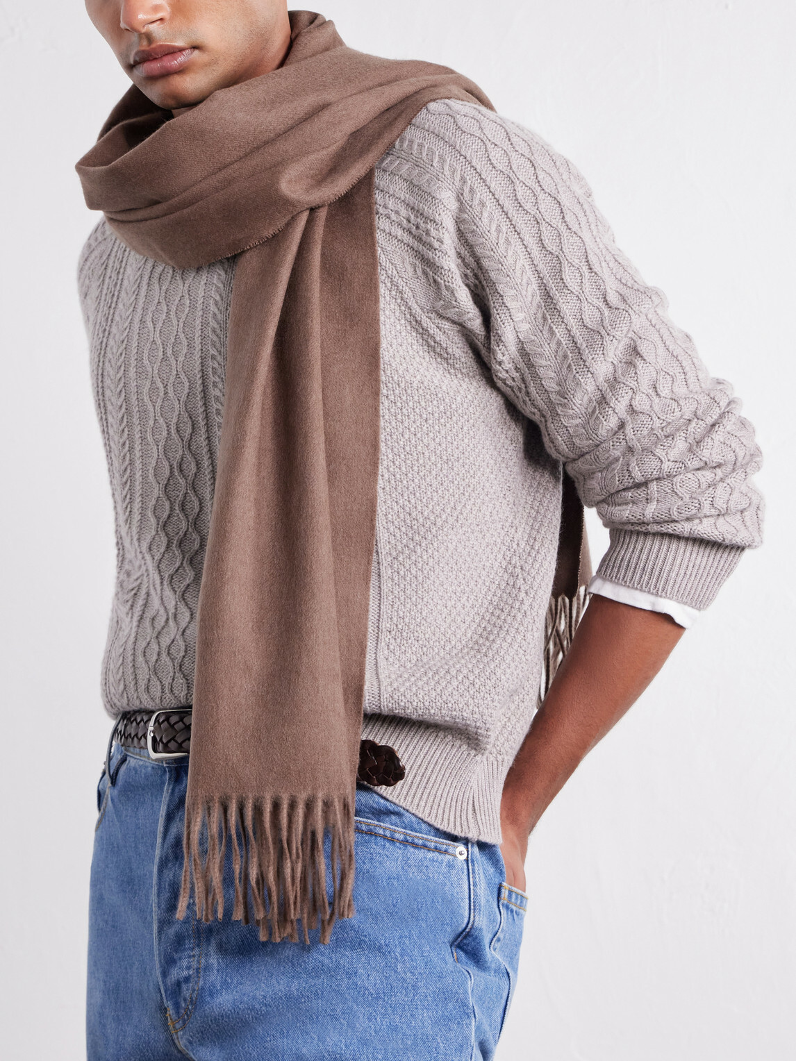 Begg & Co - Arran Solid Fringed Brushed-Cashmere Scarf - Brown