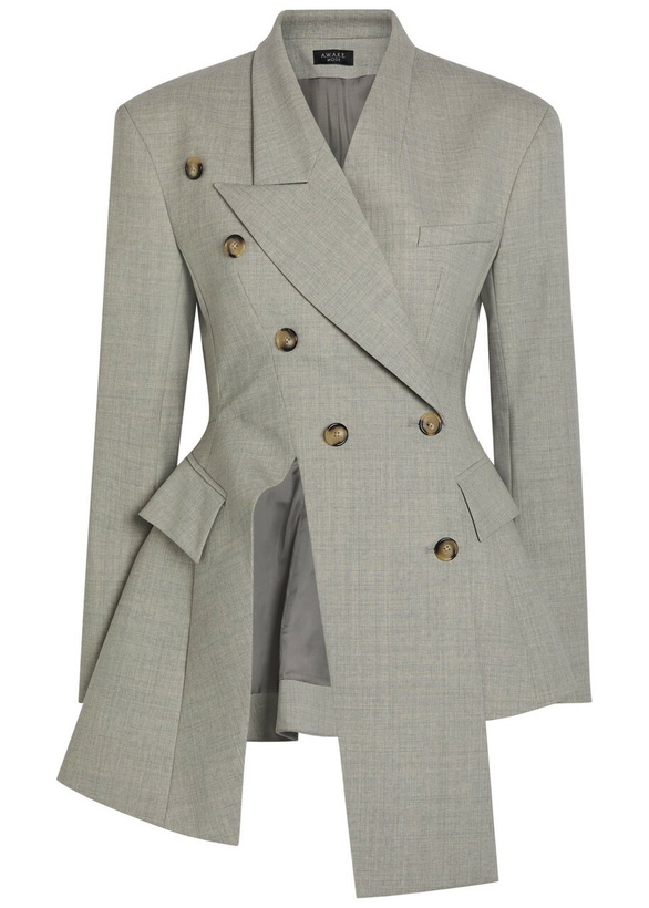 Photo: A.W.A.K.E Mode Asymmetric Double-breasted Stretch-wool Blazer No Colour