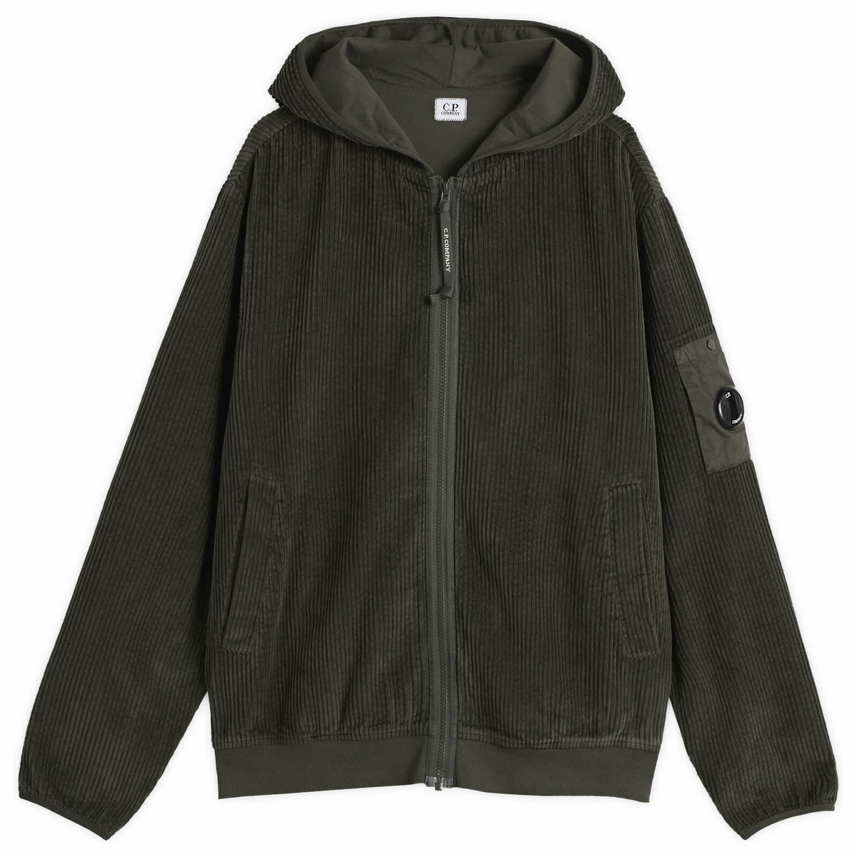 C.P. Company Men's Corduroy Lens Zip Hoodie in Dark Shadow