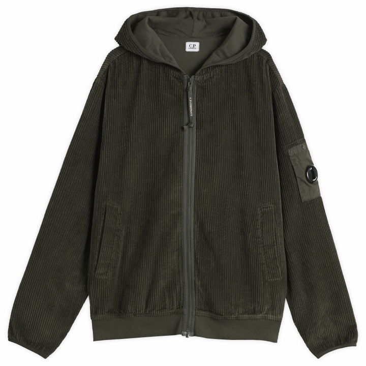 Photo: C.P. Company Men's Corduroy Lens Zip Hoodie in Dark Shadow
