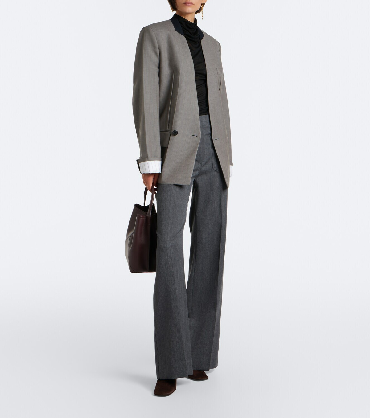 Victoria Beckham Alina herringbone virgin wool wide-leg pants