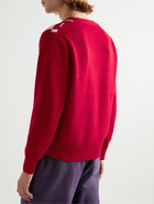 Acne Studios - Katlaro Checked Logo-Intarsia Wool Cardigan - Red