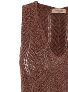 TwinSet Brown Sleeveless Long Dress With V Neck And Logo Plaque On The Rear In Viscose Blend Woman