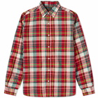 Beams Plus Men's Button Down Inian Madras Shirt in Red