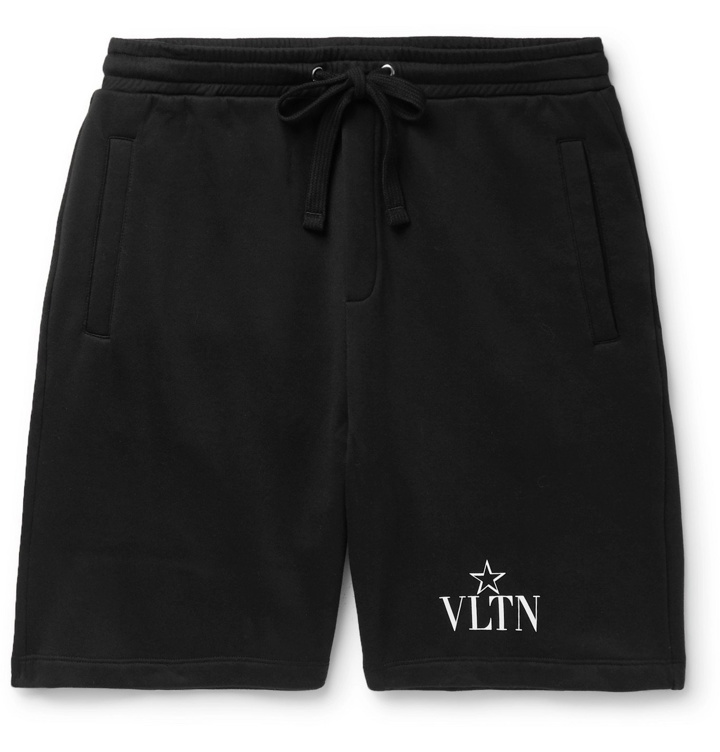 Photo: Valentino - Wide-Leg Logo-Print Loopback Cotton-Blend Jersey Shorts - Black